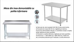 Masa din INOX 1200*600*850, AISI 304, demontabila, cu polita inferioara, finisaj scotch-britte